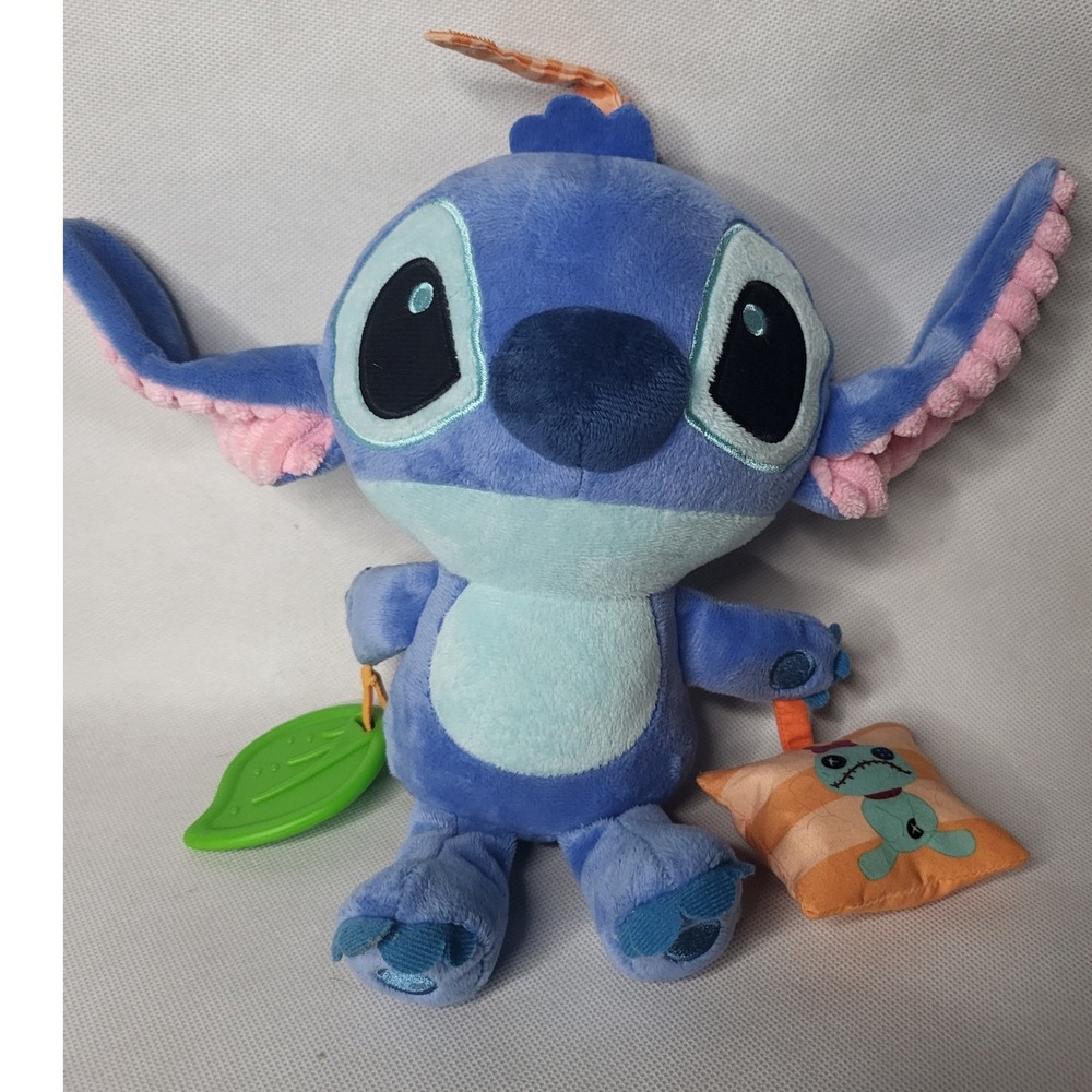 Disney Baby Stitch Activity Plush Toy Crinkle Ears Teether Mirror Blue 9"